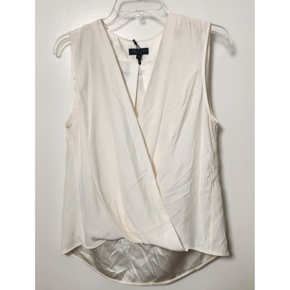 Rag‎ & Bone NWT Women's Ivory Sleeveless V-Neck Faux Wrap 100% Silk Blouse Small - Picture 4 of 11